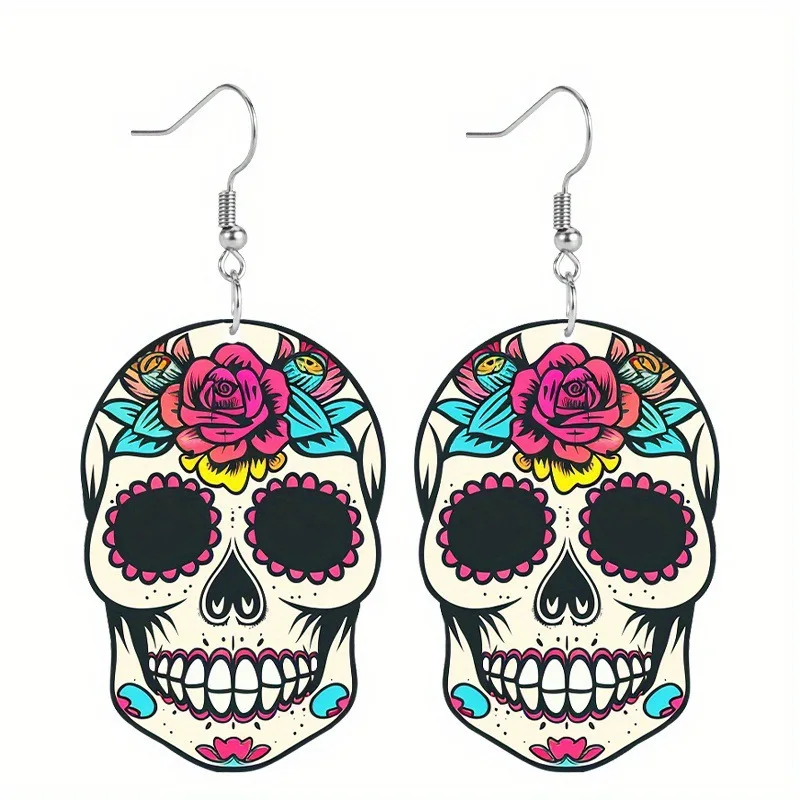 

Halloween beautiful sugar skull earrings, acrylic skull decoration gifts for women and girls