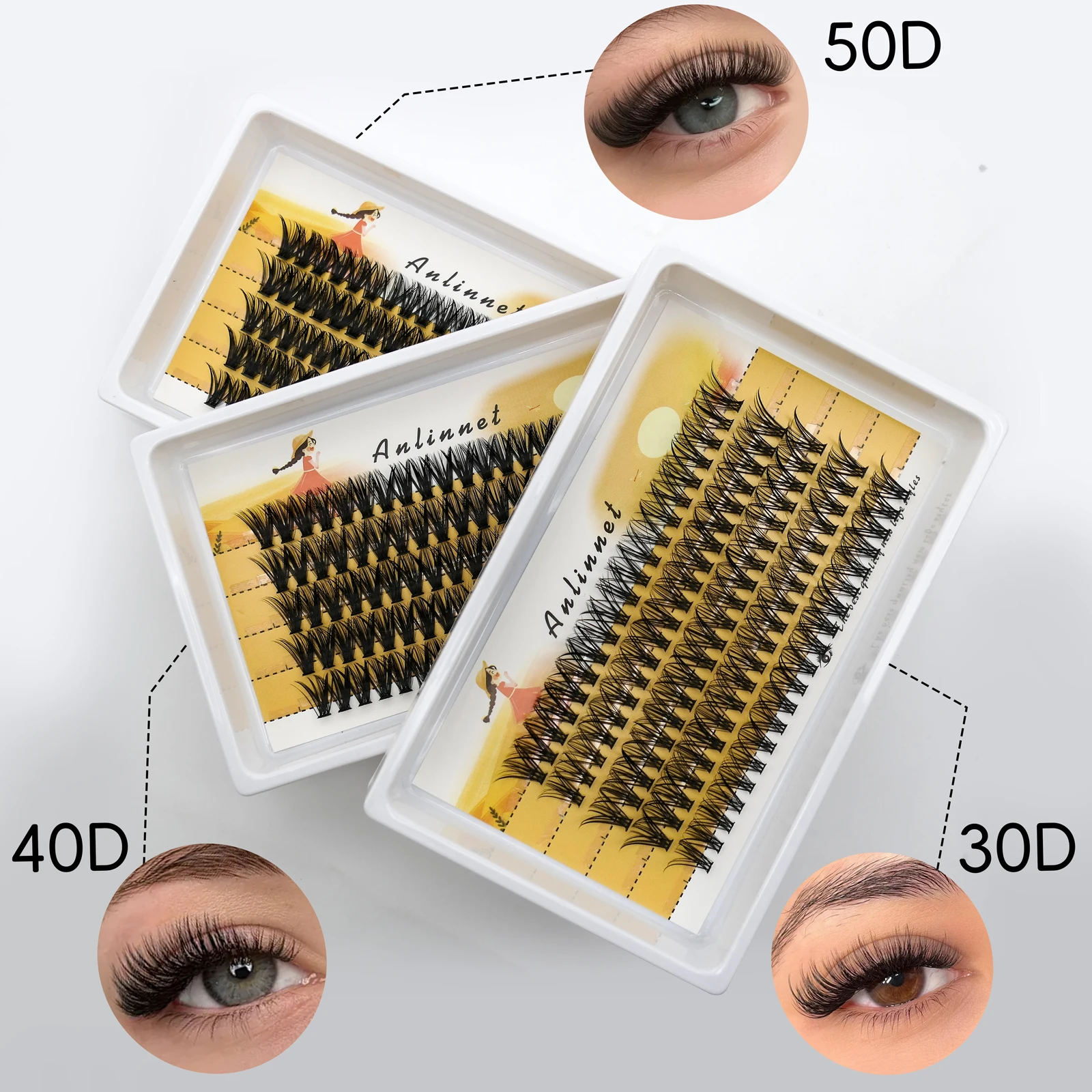 ANLINNET 100 natural eyelash makeup eyelash extension 30D/40D/50D personal eyelash cluster makeup false eyelash tool