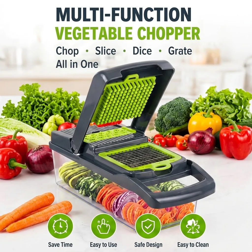 Vegetable Prep Cutter with Multiple Blades, Slicer, Julienne & Dicer for Potato, Carrot, Cucumber and More