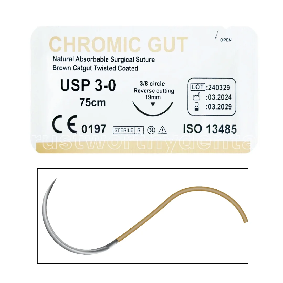 

10-200 шт. тренировочных хирургических шовных нитей GUT 3-0 75 см 3/8 с иглой и обратным срезом для обучения, темно-коричневые