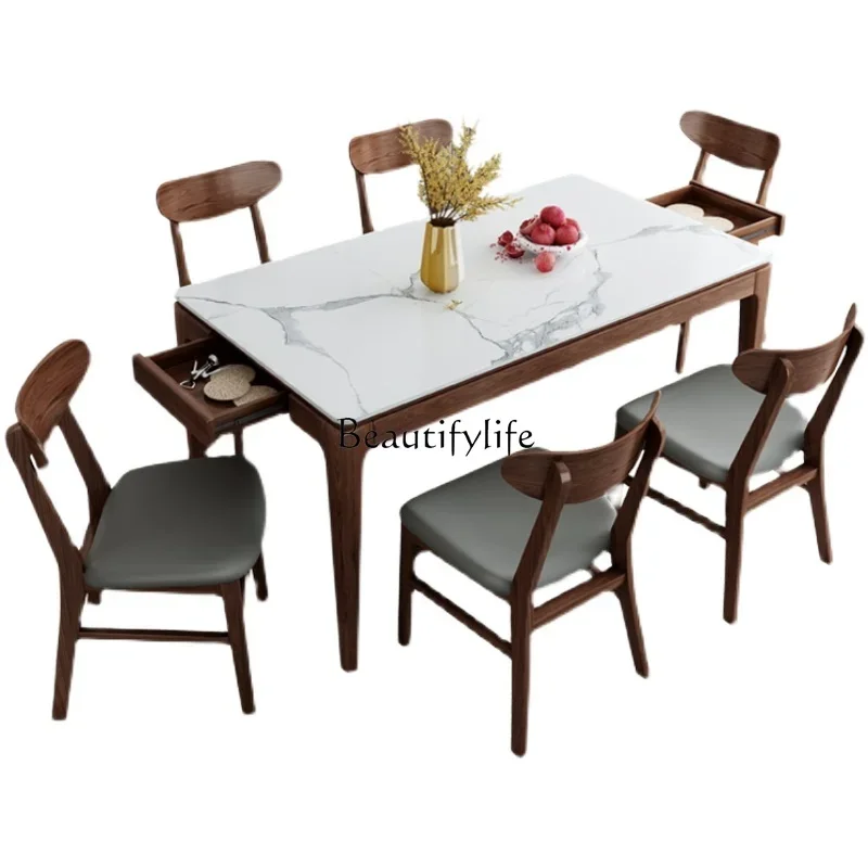 

Slate dining table Modern simple imported ash wood with drawers Storage Nordic dining table