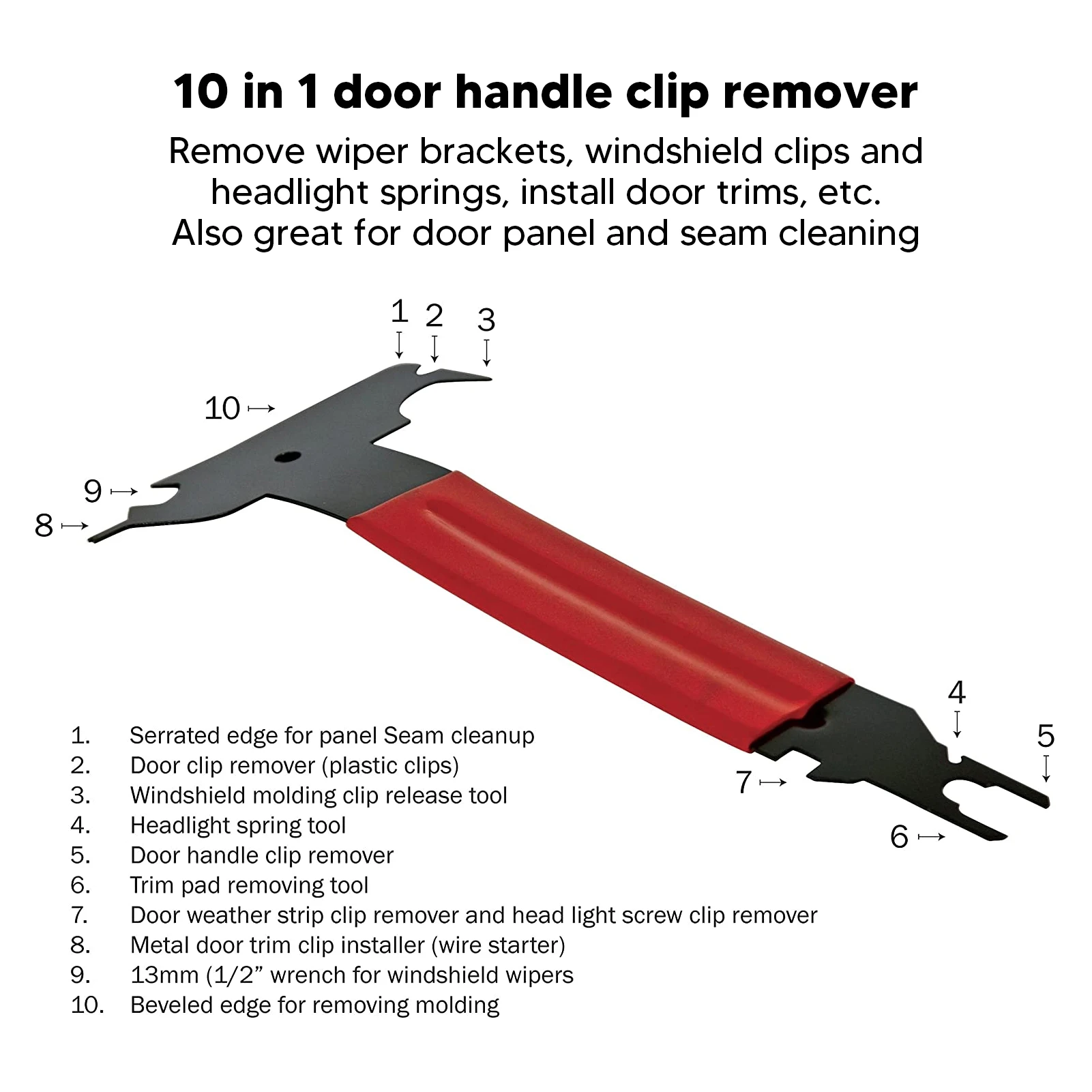 10 in 1 Door Handle Clip Remover Metal Multi Purpose Universal Door Trim Remover for Panel Seam Cleanup Door Handle Clip Remover