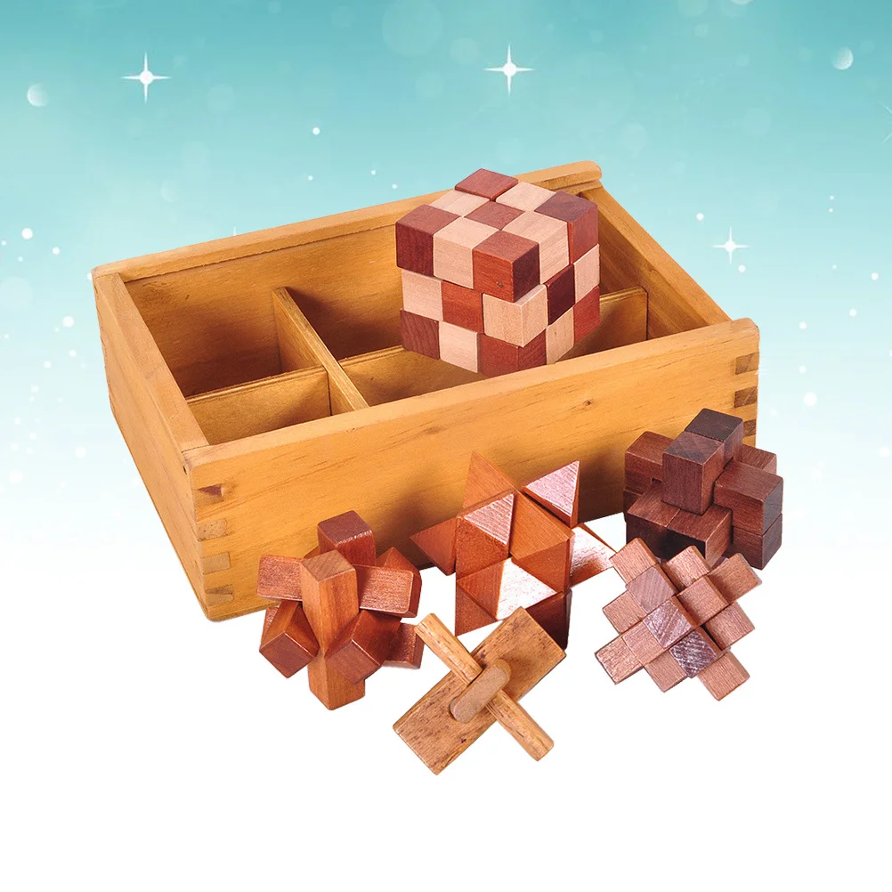 6Pcs Traditional Chinese Kongming Wooden 3D Puzzle Game for Intelligence Fine Motor Skills Cognitive Development