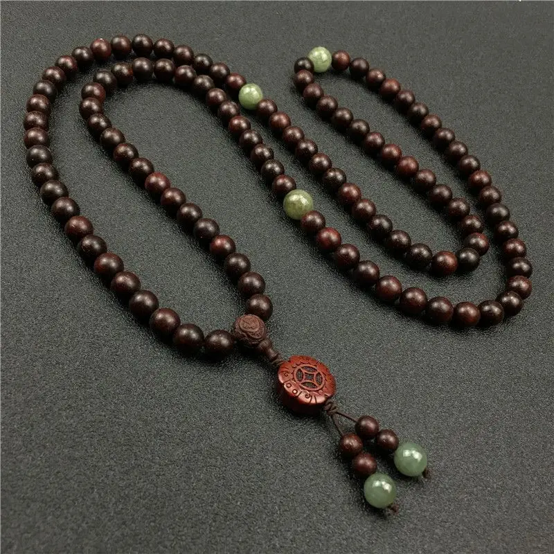 

Natural Blood Sandalwood Beads Pendant Retro Decorative Necklace 108 Personality Joker Literary and Artistic National Style 8mm