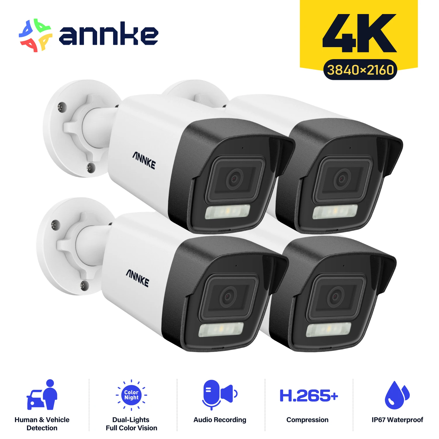 

ANNKE Ultra HD 8MP Audio in POE Camera 4K IP67 Weatherproof Security Network Bullet Night Vision Email Alert Metal CCTV Camera