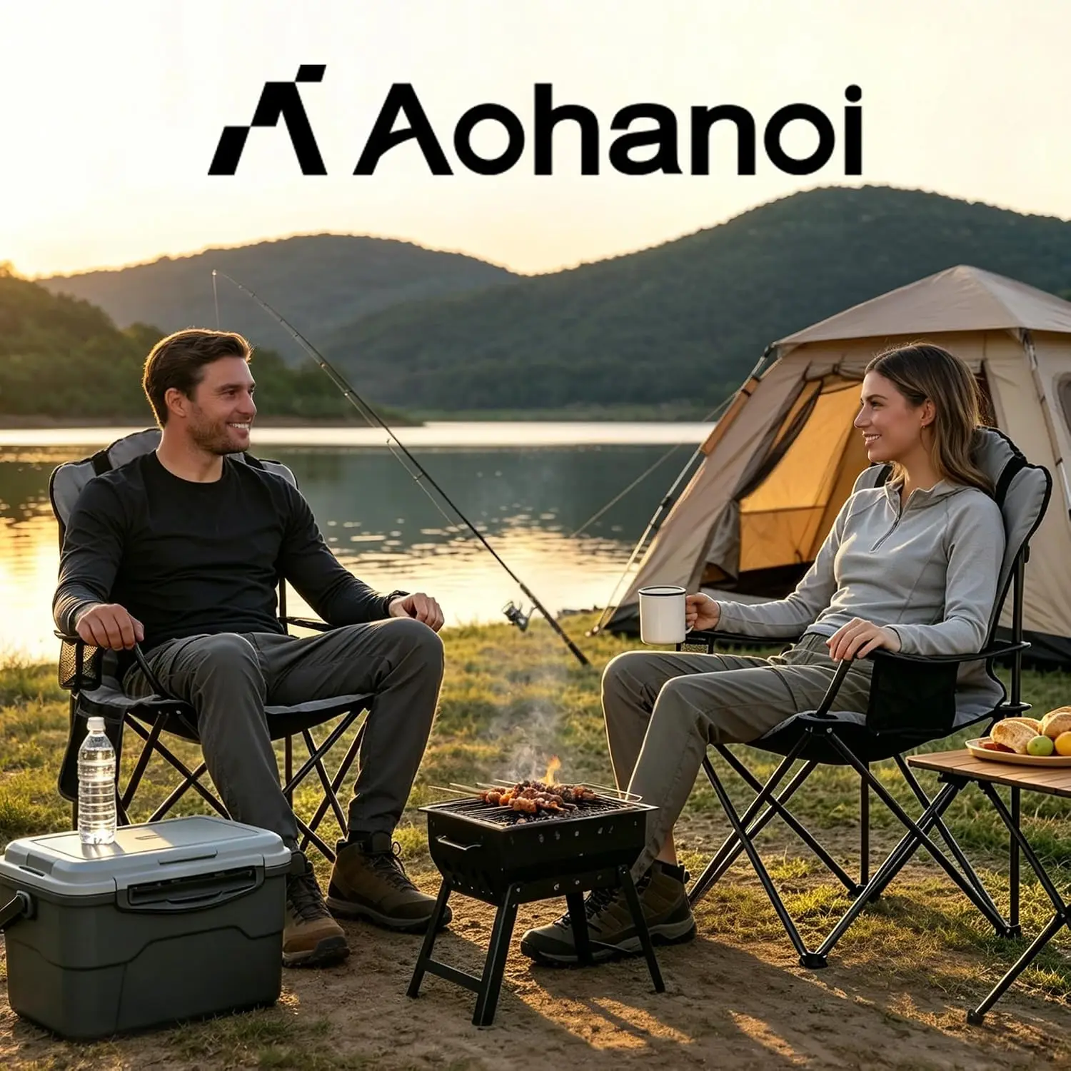 Heavy Duty Camping Chairs Adults Cup Holder Cooler Bag 400lbs Support Hammer Tone Finish 3 Storage Pockets Standard Pivot Point