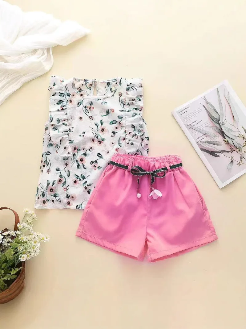 Direct batch of baby girl floral Korean version set Doloke foreign trade summer style small fresh girl's style two pieces 1-5 ye