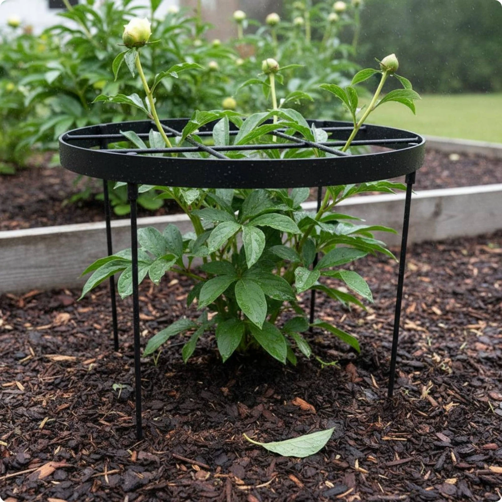 Black Metal Peony Support Ring Round Flower Stand 60 Cm Tall Garden Hardware for Upright Plant Growth