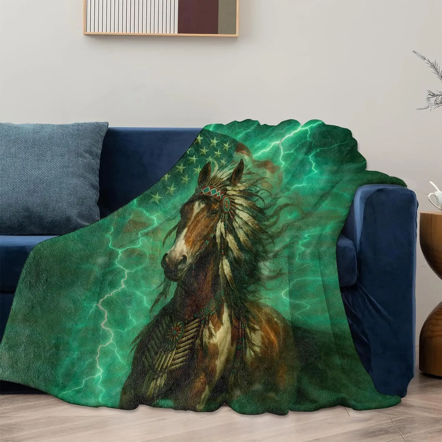 Native American Horse Blanket Gifts for Women Girls Kids, Soft Warm Lightweight Flannel Western Throw Blankets for Bedroom