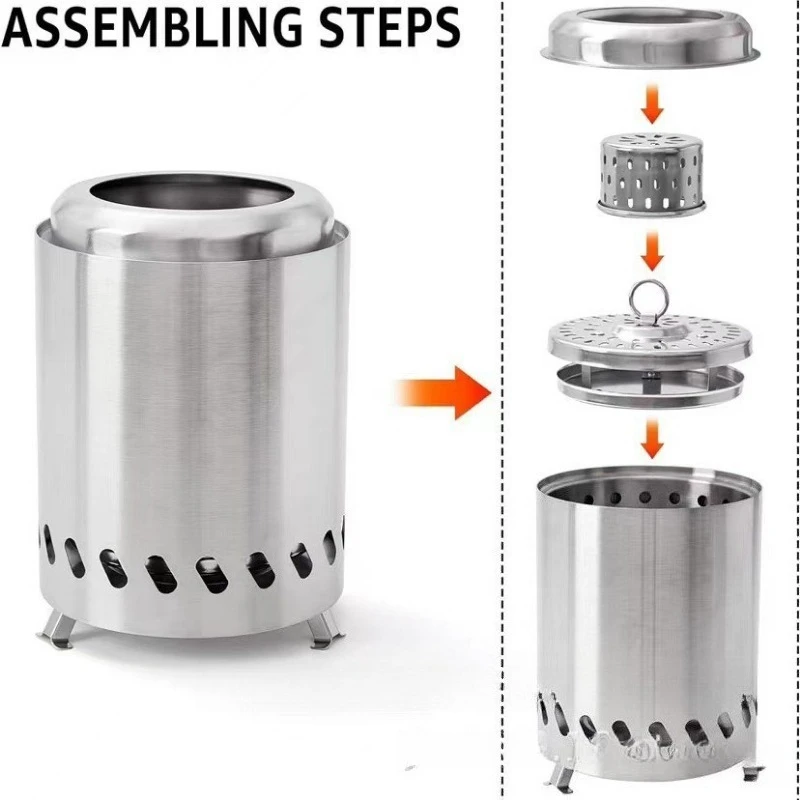 Camping Tabletop Wood‑Fired Heater‑Cookware, Portable Stowable Gasified Stove for Outdoor Wilderness Activity Usage