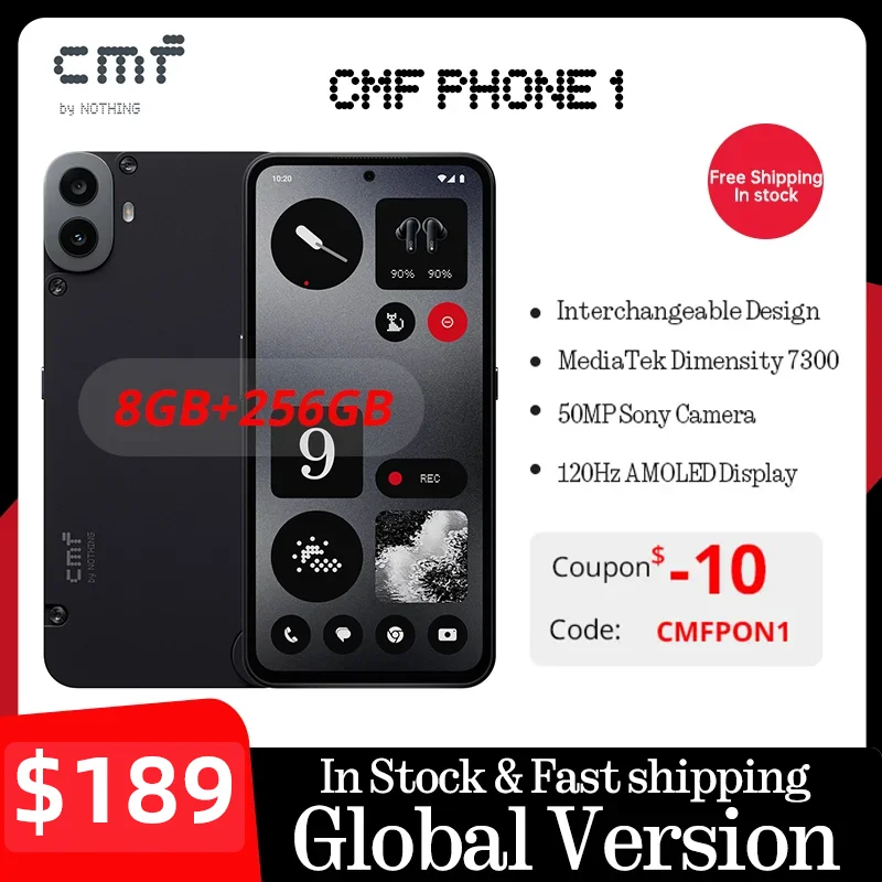 Versão global CMF Phone 1 Tela AMOLED de 6,67” 120Hz Mediatek Dimensity 7300 50MP 5.000 mAh IP52 33W carregamento rápido Phone1