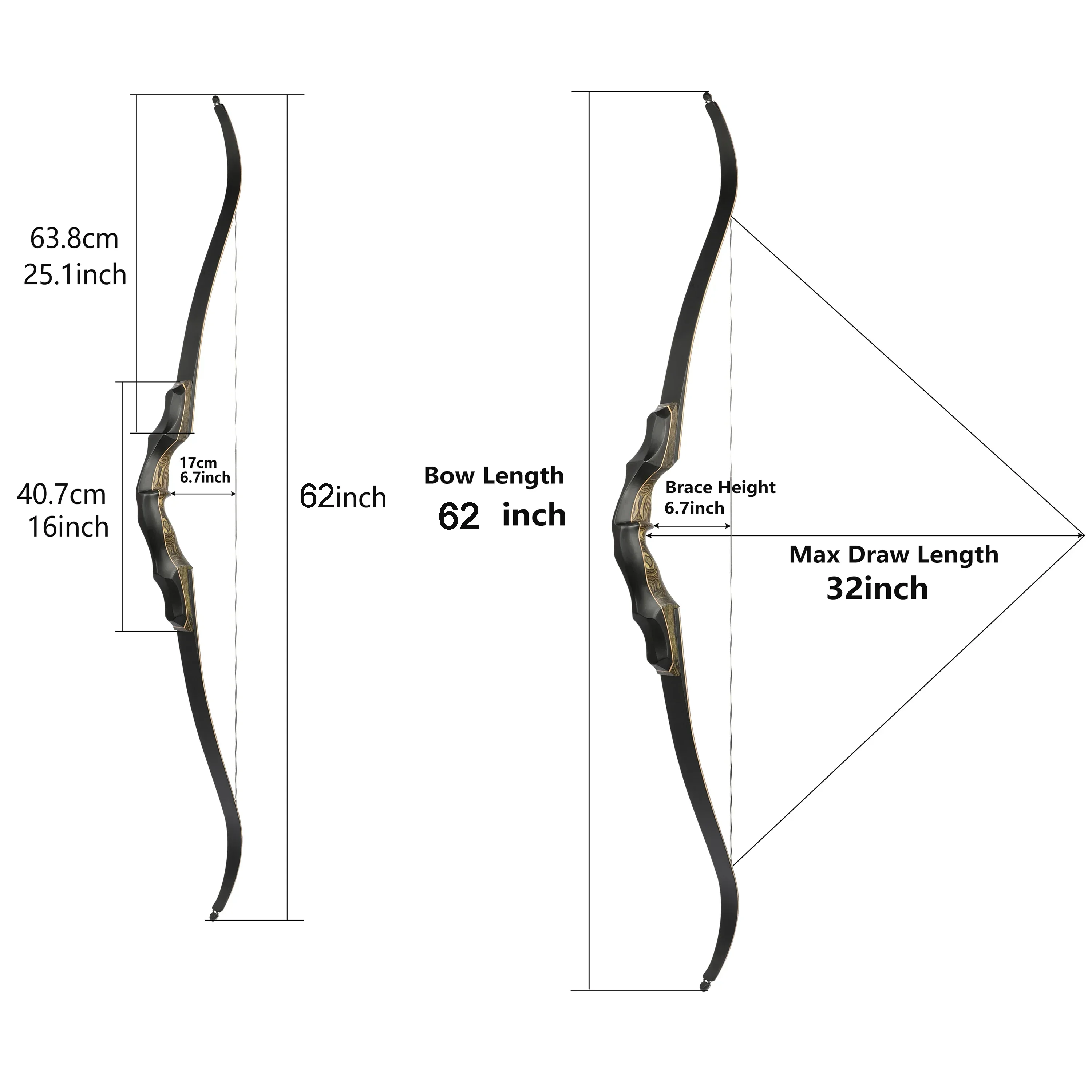 20-55lbs American Hunting Bow 62inch Recurve Bow 16