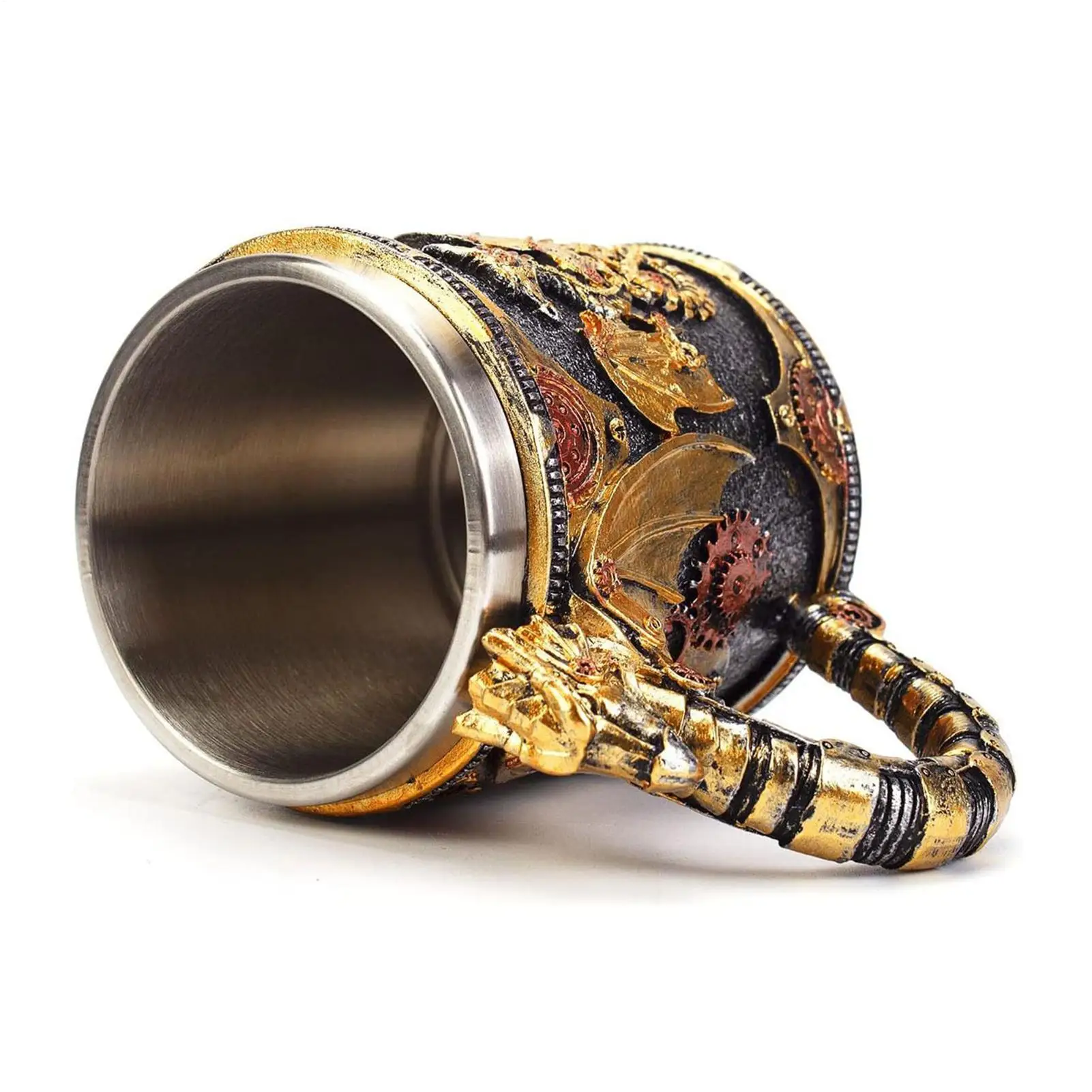 Mittelalterliche Drachenbecher im Steampunk-Stil, 400 ml, Renaissance, mechanischer Drachenbierbecher, Edelstahl, Kaffeetasse, Vatertagsgeschenk