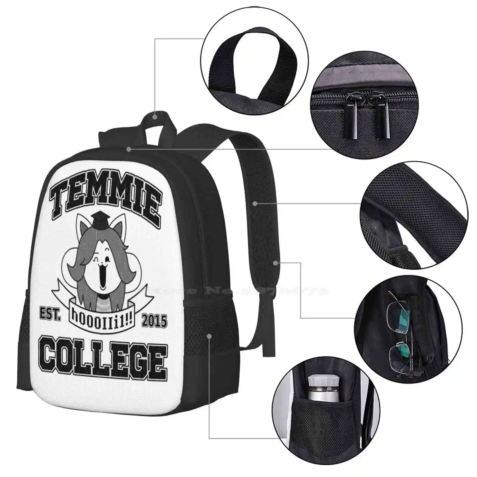 Temmie College 3D Print Design Backpack Student Bag Temmie Village Temmie Fanart Undertale Game Sans Collegehumor University