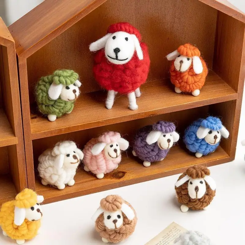 Mini Table Ornament Felt Sheep Figurines Miniatures Wool Lamb Cute: 1Pc Decoration Party Statue