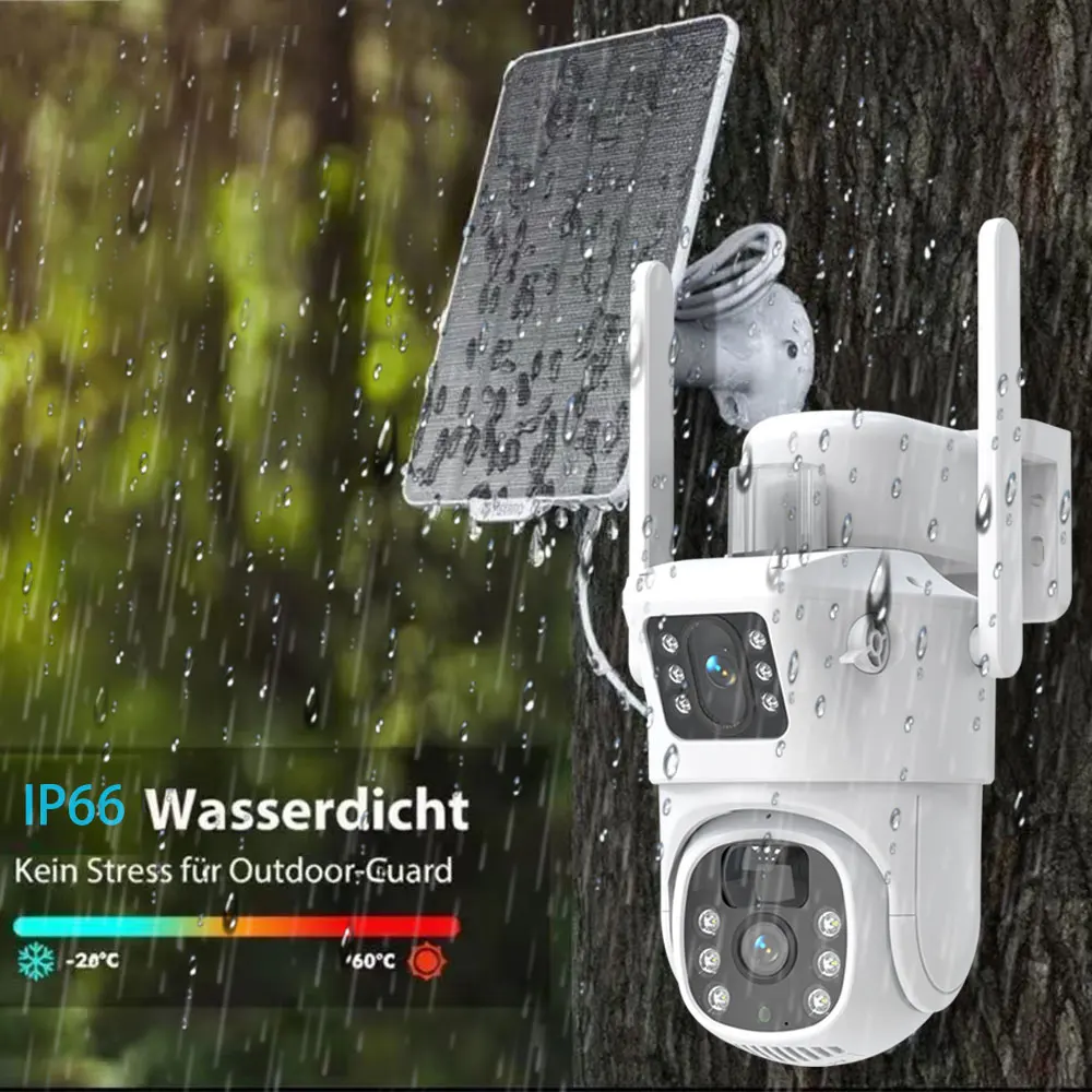Telecamera di sicurezza IP PTZ WiFi solare 4K 8MP Monitoraggio automatico Telecamera di sorveglianza CCTV wireless per visione notturna a colori con doppia lente esterna