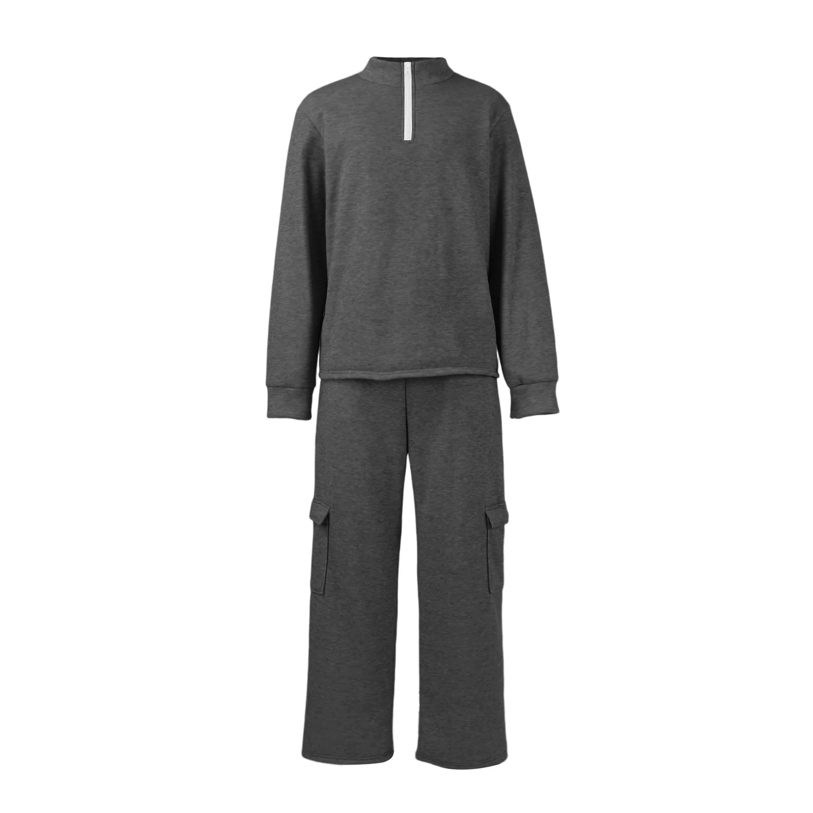 남성 클래식 캐주얼 아웃도어 액티브웨어 세트 솔리드 컬러 쿼터 집업 스탠드 칼라 후디와 엘라스틱 웨이스트 롱 팬츠 2피스 세트