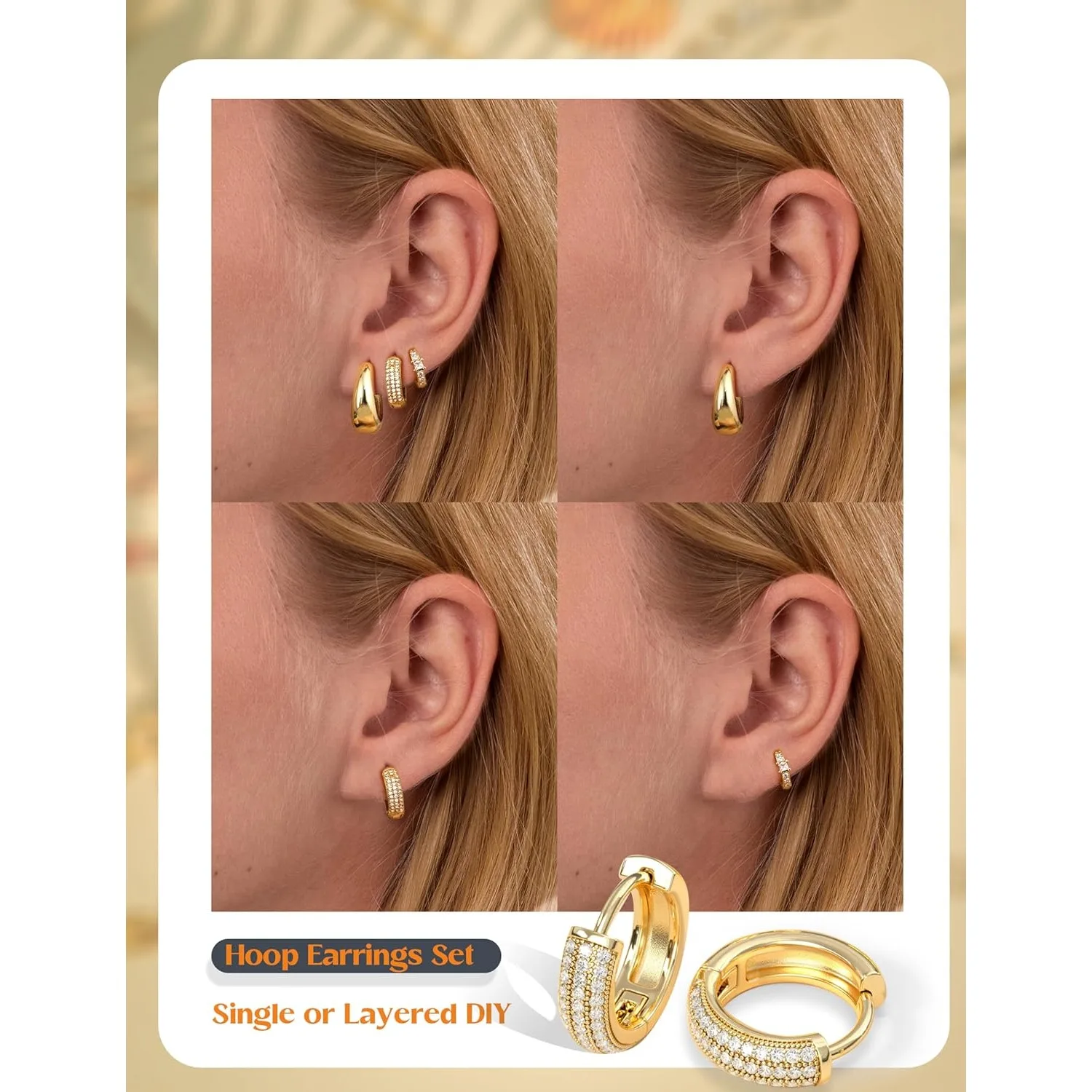 ORAZIO 14K Gold Plated Hoop Earrings for Women Hypoallergenic Earrings Set for Sensitive Ears Non Tarnish Huggie 3Pairs