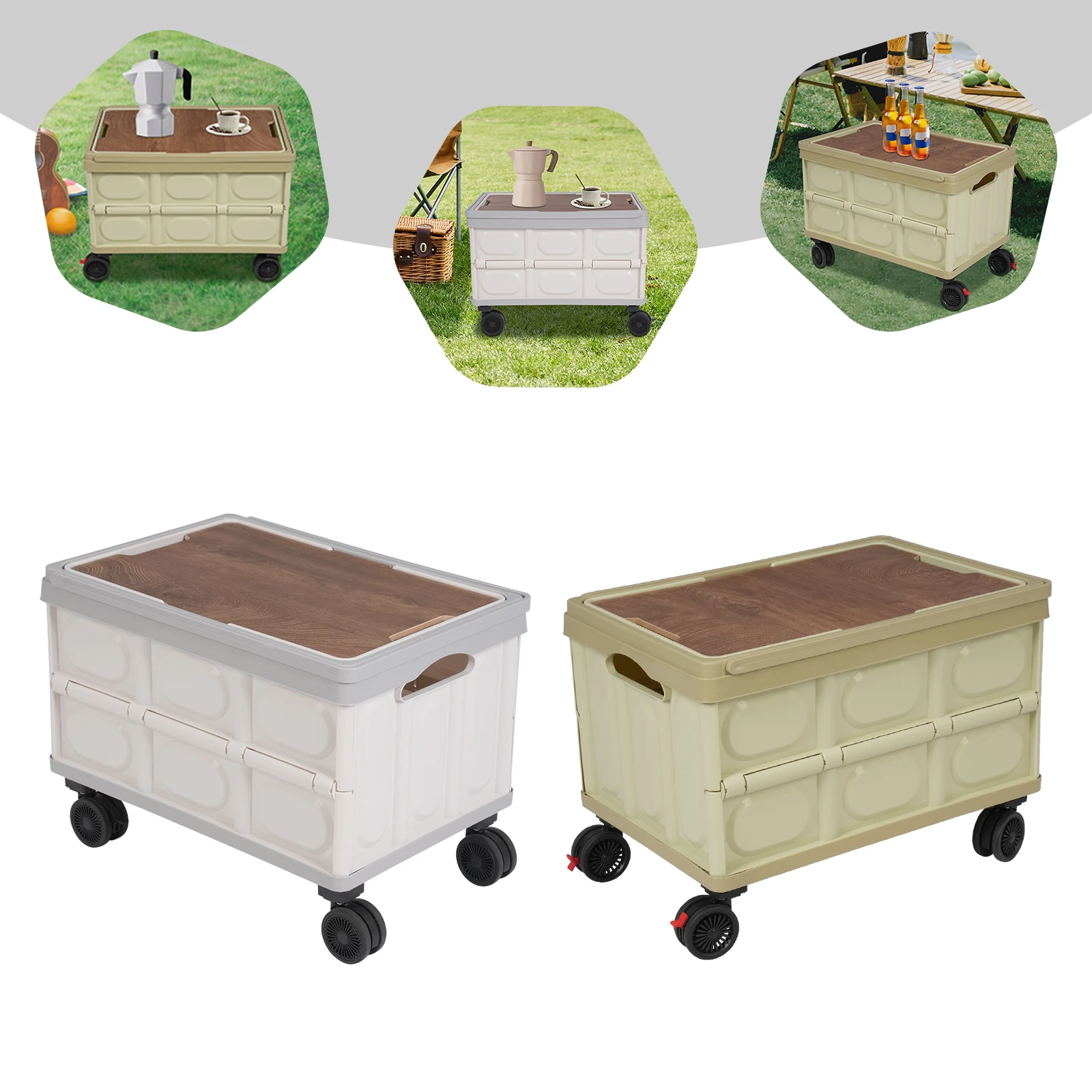 55L Folding Trolley Mobile Camping Storage Box Car Trunk Storage Box Shopping Storage Container Load-bearing Capacity 35kg