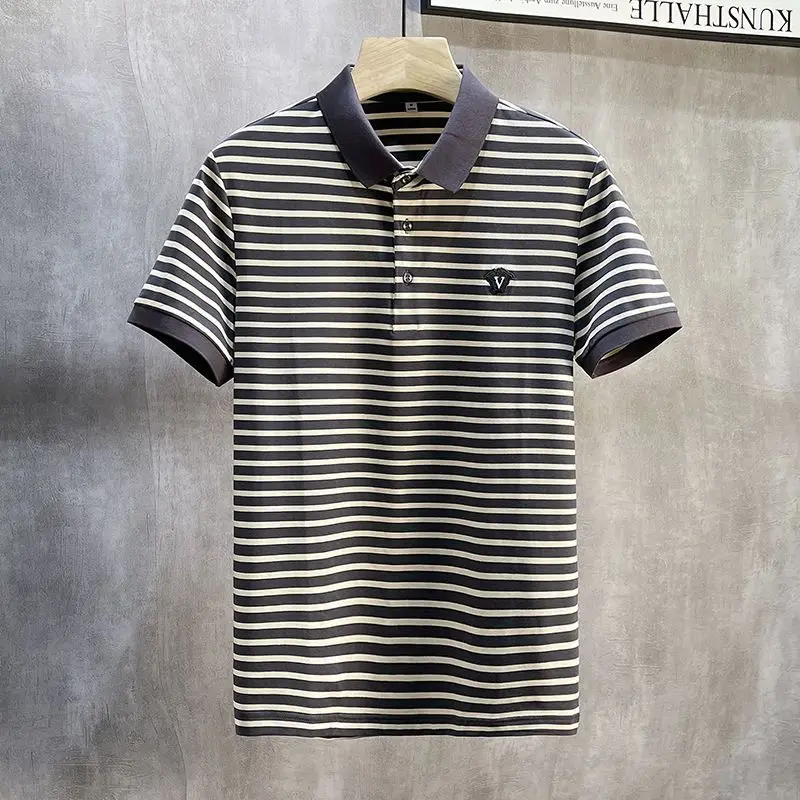 Men's Short-sleeved Polo Shirt Summer Striped Half-sleeve Shirt-collar Upper Clothing Men's Fashion Body Shirt