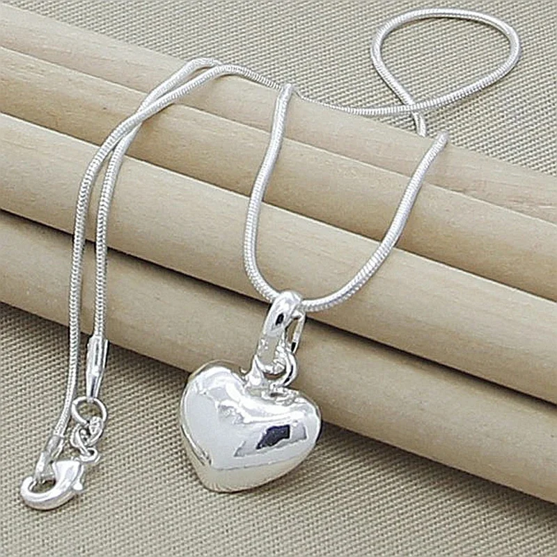 925 Sterling Silver Solid Small Heart Pendant Necklace 16-30 Inch Snake Chain For Women Wedding Charm Fashion Jewelry