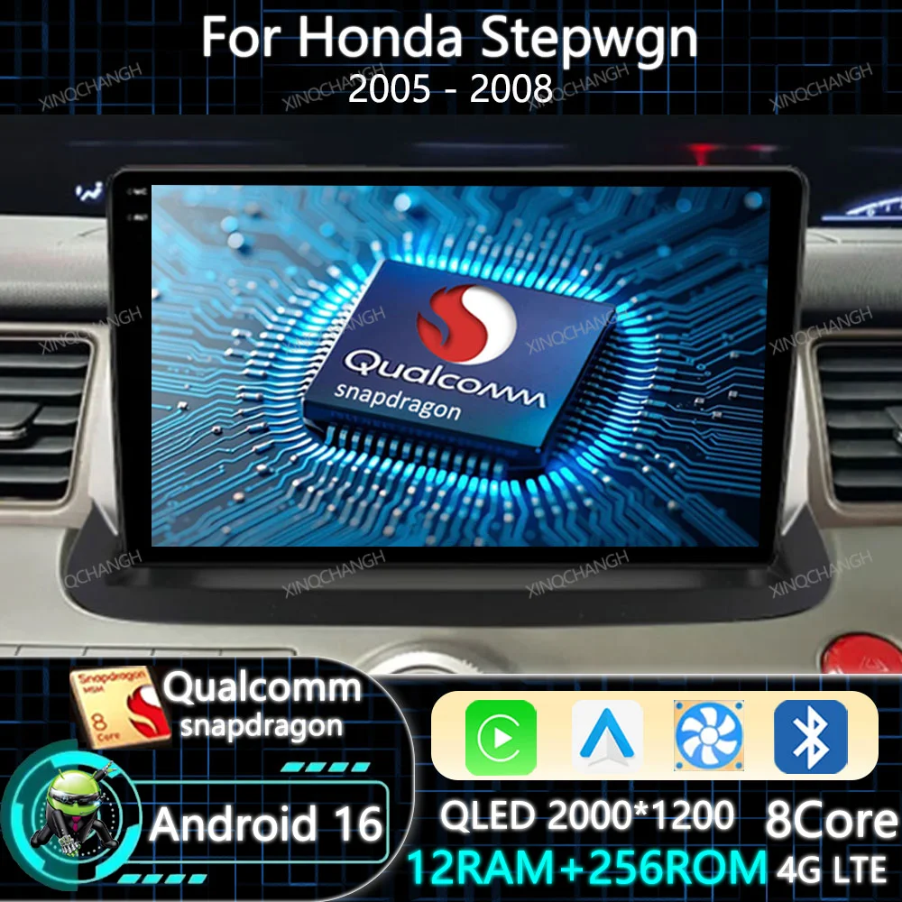 Android 16 Car Radio Carplay Auto For Honda Stepwgn 2005 - 2008 Head Unit 4G WIFI BT QLED Multimedia Video Player Navigation GPS