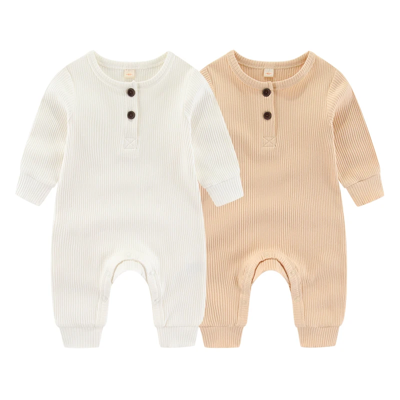 2-Piece Solid Color Unisex Long Sleeves Baby Boy Girl Rompers Cotton Soft Infants Outfits