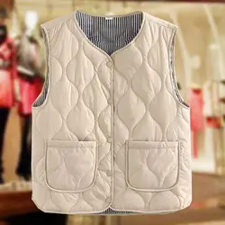 Autumn Winter Cotton Vest Women Sleeveless Cardigan Quilted Jacket Light Thin Tops Button Waistcoat Loose Jacket Warm Coat New