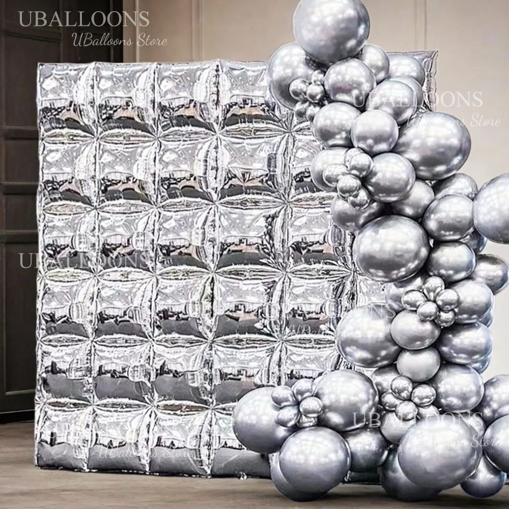 25/100pcs Silver Balloons Garland Arch Kit Square Foil Backdrop Balloons Wall for Birthday Graduation Christmas Wedding Decor