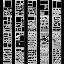 12/20/30Pcs Journaling Stencil Set Template Geometry Shape Letter Stencil Scrapbooking Stencils for Painting and Decor Plastic