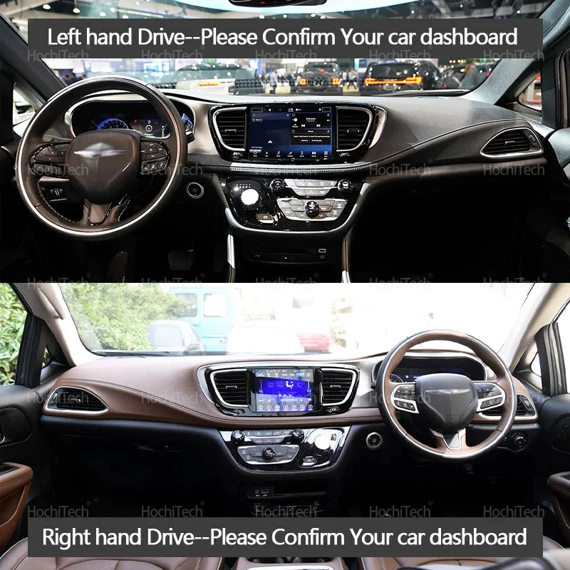 Suede Leather Dashmat Dashboard Cover Black/Brown Instrument Panel Sunscreen Pad for Chrysler Voyager Pacifica Minivan 2017-2025