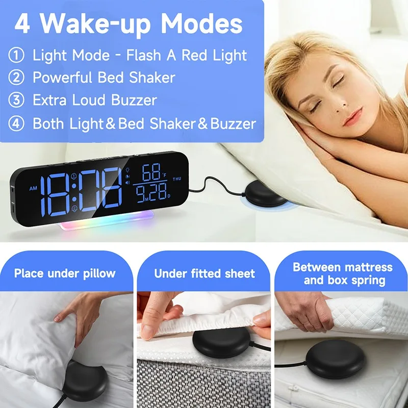 Electronics Alarm Clock RGB Table Digital Clocks Silent Vibration Alarm Clock Bedroom Decoration Multifunction LED Dsek Clocks