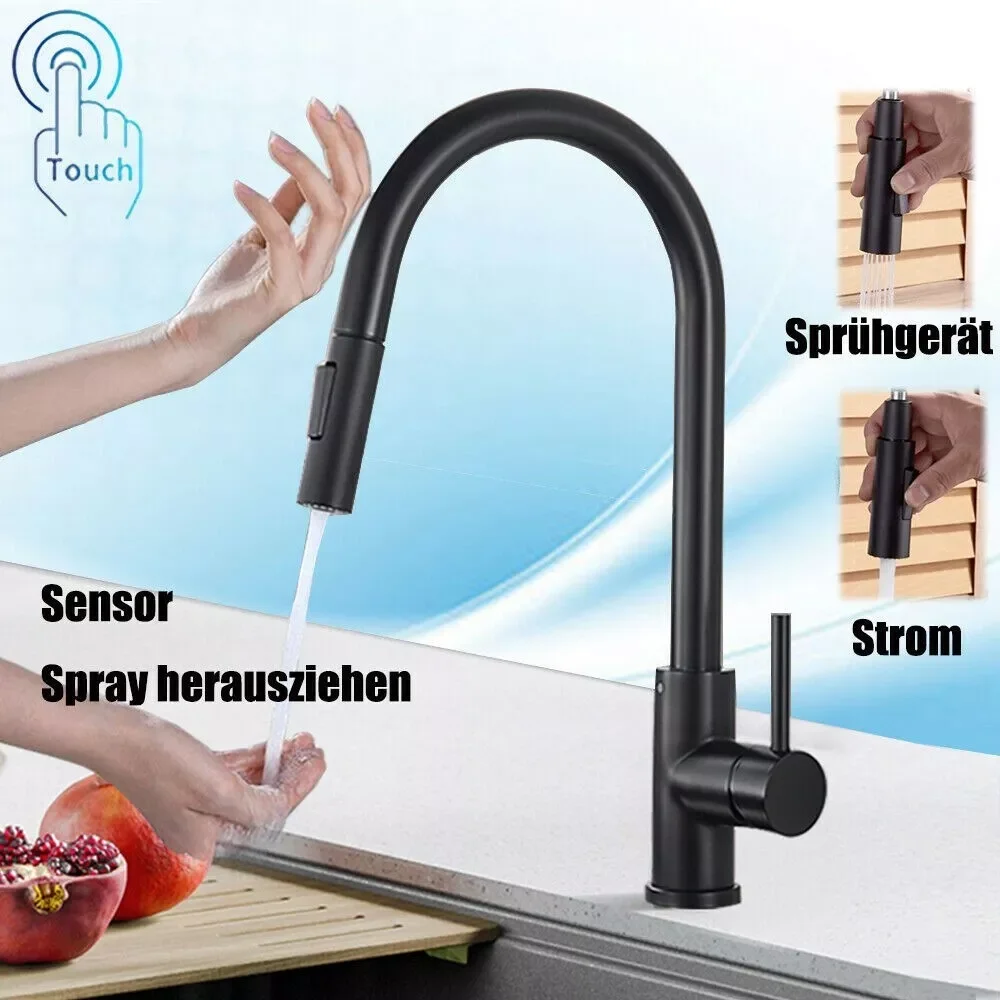 Black Pull Out Sensor Kitchen Faucet Touch Control Faucet 2 Function Mixer For Sink Tap Sprayer Single Handle Mixer Tap