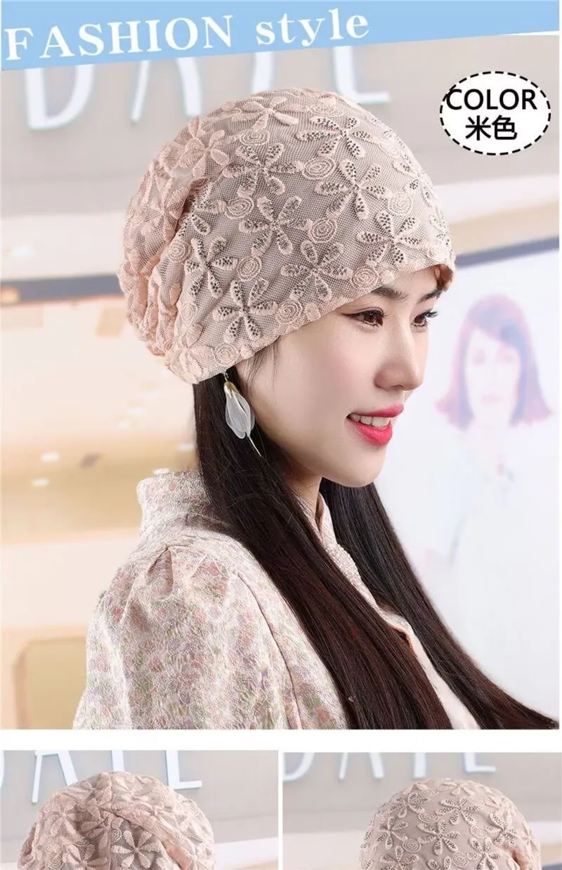 

Модная белая женская шляпа-тюрбан с вышивкой, стразами и кружевом, дорожная шапка-бини