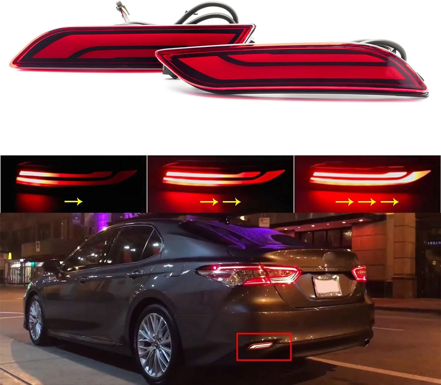 

Светодиодные задние бамперные фонари-отражатели для Toyota Camry 2018-2020: ходовые огни, стоп-сигналы, последовательные указатели поворота, задние фонари. OE: 8192006060