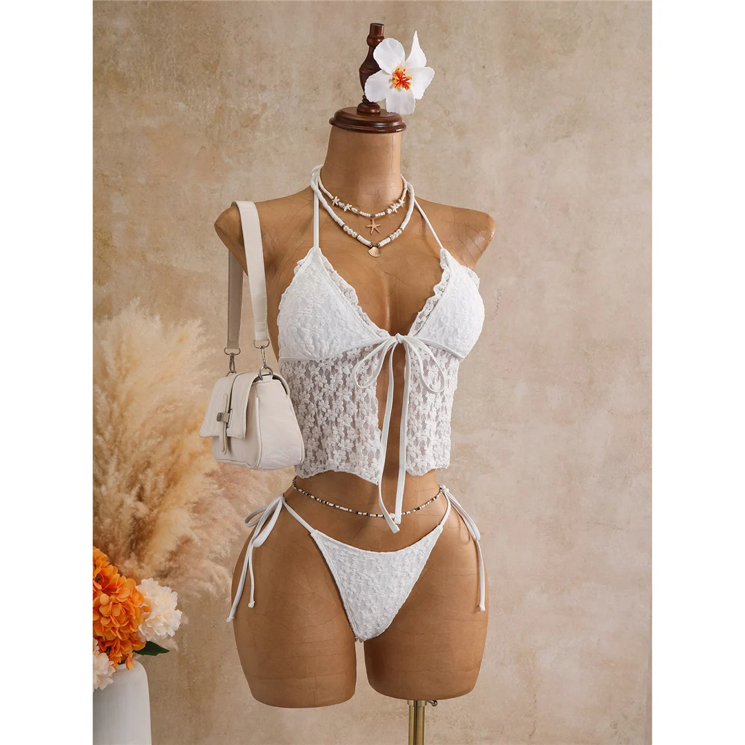 Tankini mit Blumenmuster, Neckholder-Bikini, Damen-Badebekleidung, zweiteiliger Bikini-Set, gepolsterter Badeanzug, Badeanzug, Schwimmbekleidung V8399 – Detail 5