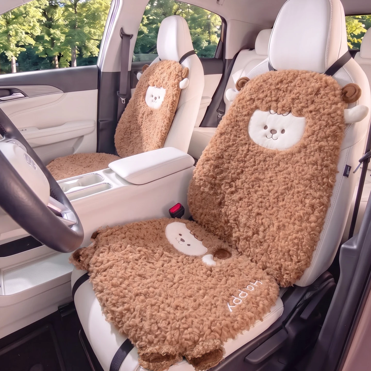 Cartoon 3D Sheep Universal Car Seat Cushion Covers Plush Backrest for Autumn Winter Warm Cute Designed Seat Accessories Interior