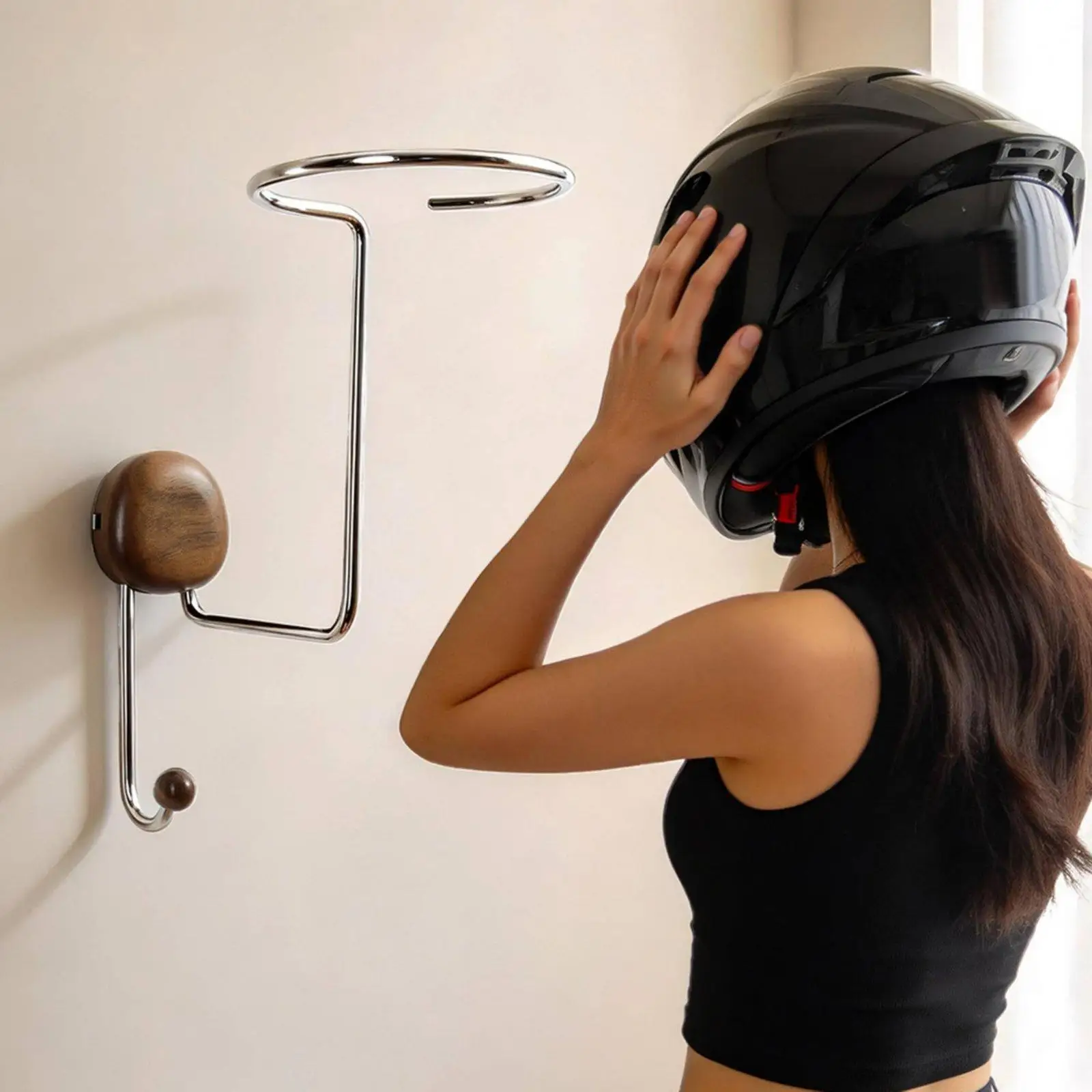 Sturdy Helmet Hanger Wall Rack for Motorcycle Gear Storage Punch Free Installation Wooden Coat Hook for Entryway Balcony