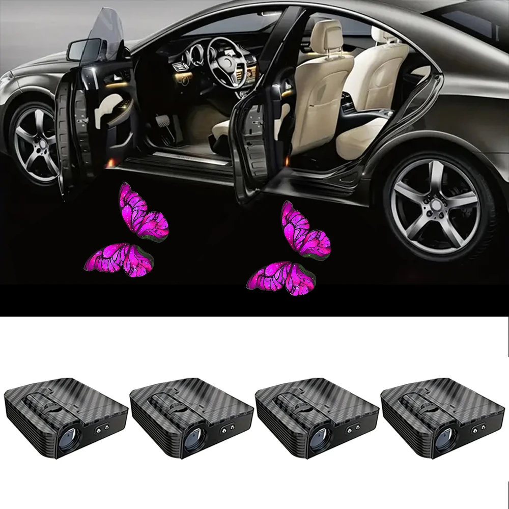 

4 шт. дверные фонари — розовый проектор с 3D-бабочкой — подходит для всех брендов автомобилей, розовая бабочка, светодиодные дверные приветственные огни