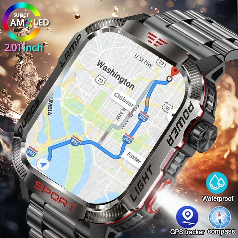 

2024New Military GPS Smartwatch Compatible with Huawei Xiaomi Flashlight Compass Waterproof Outdoor Sport Tracker Bluetooth Call