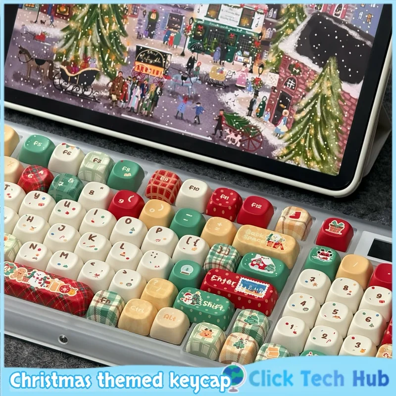 

Christmas Themed Keycap 131 Keys Moa Height Pbt Heat Sublimation Customized Mechanical Keyboard Cap Christmas Festival Gift