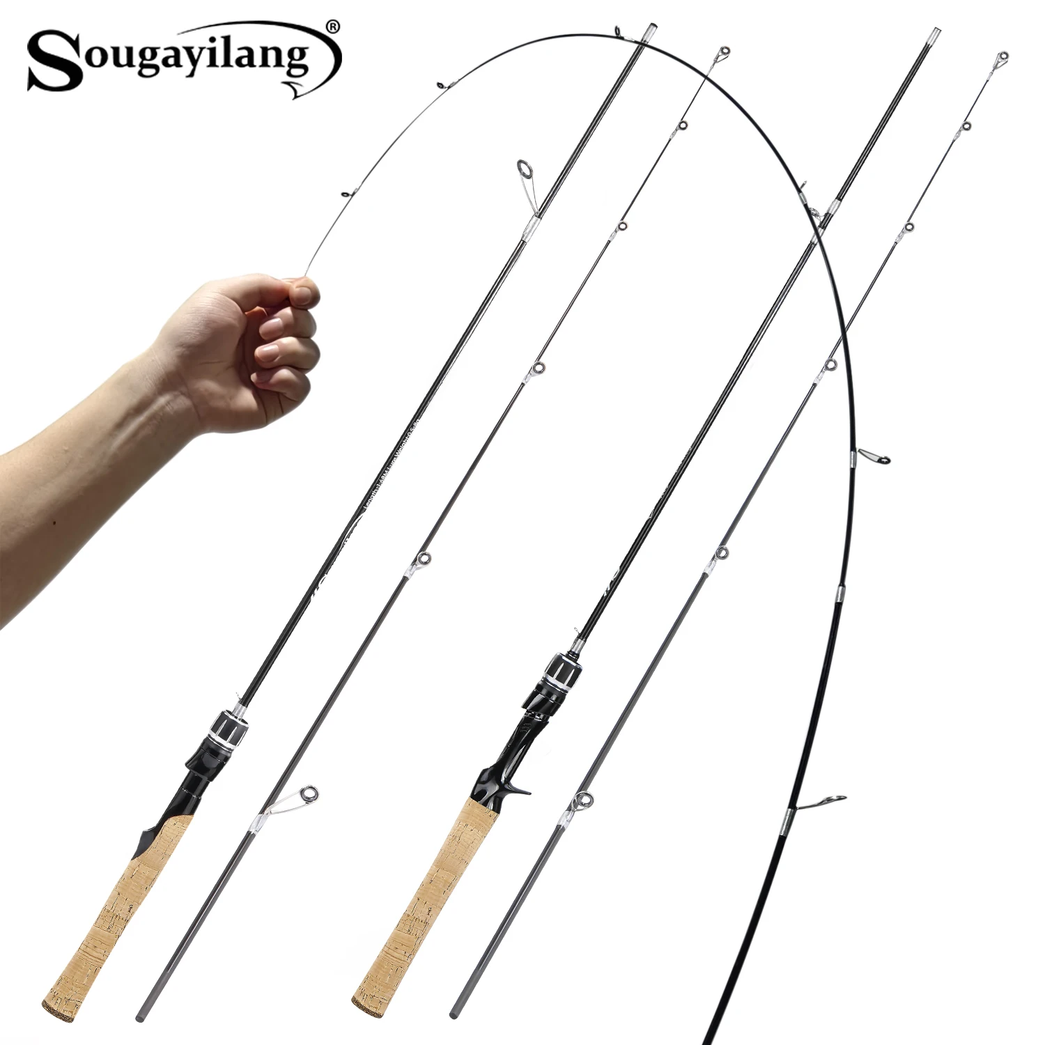 Sougayilang Ultralight Lure Fishing Rod 1.68M/1.8M Carbon Spinning Casting Rod Soft Cork Handle Micro Pole for Small Medium Fish