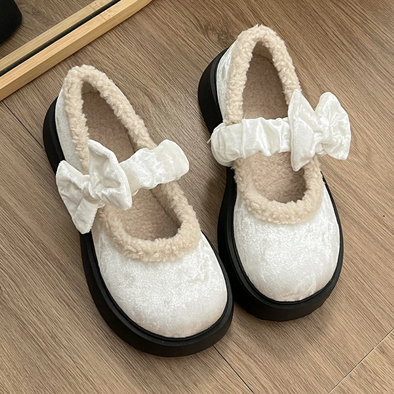 

Suede Women Flats Shoes Platform Fur Loafers Shoes Fashion Elegant Winter Lolita Mary Janes Shoes Woman 2025 Lady Sport Sneakers