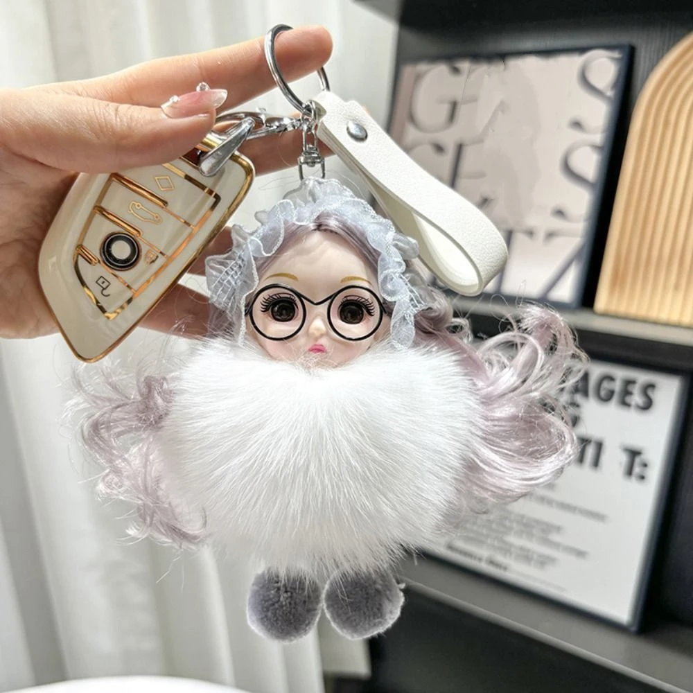 Fashion Kawaii Pompom Sleeping Baby Keychain Bowknot Wavy Hair Fluffy Toys Ornaments Bag Hanging Plush Dolls Pendant Children