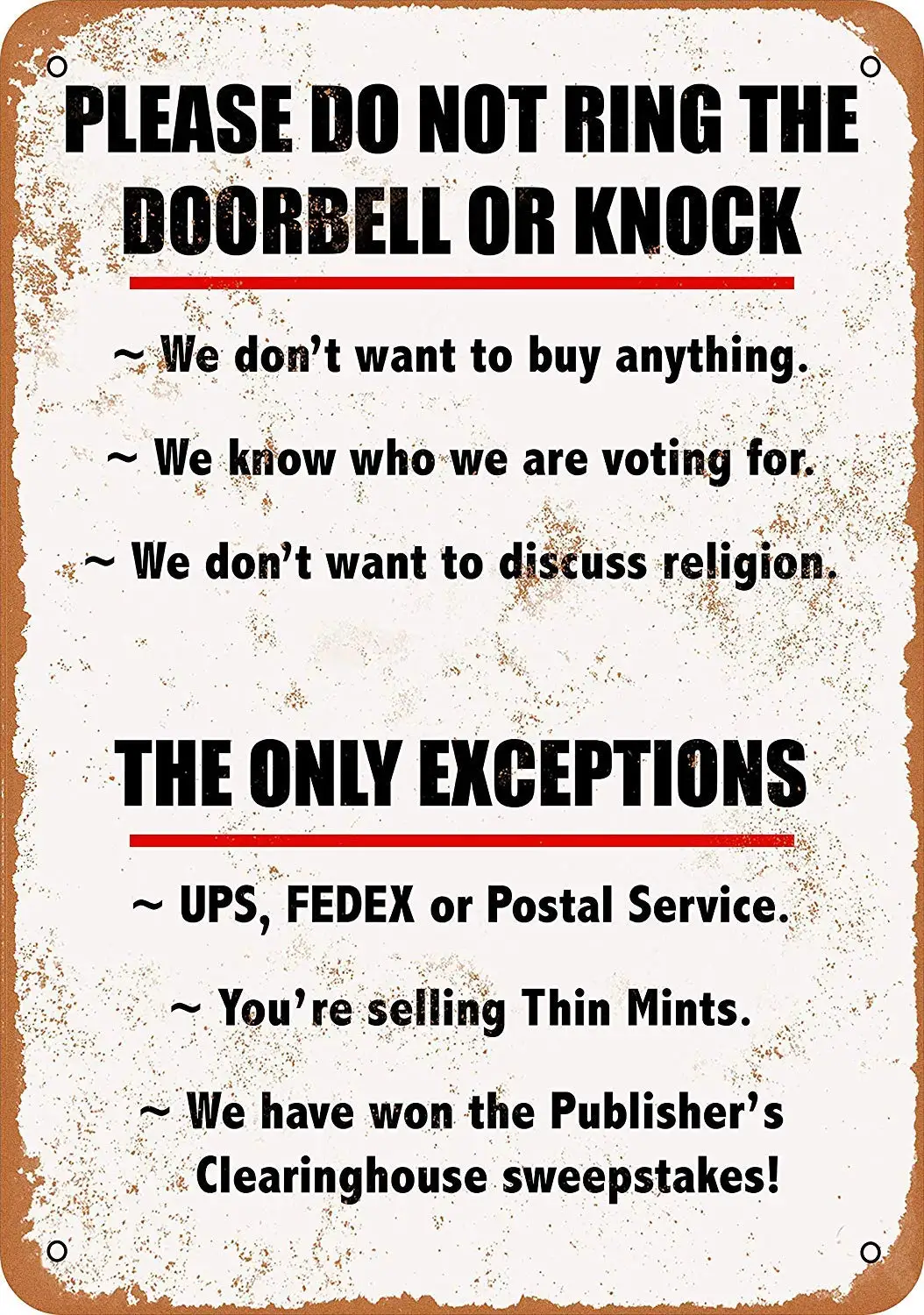 8 x 12 Tin Metal Sign - Vintage Look Please Do Not Ring Doorbell or Knock Because… Bar Cafe Home Wall Art Deco