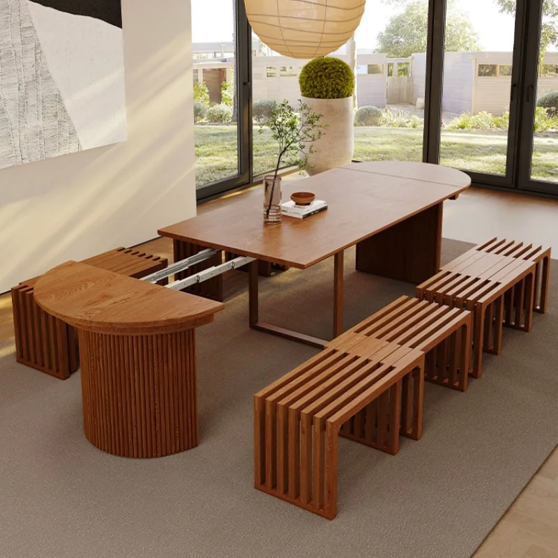 Solid wood extendable dining table, vintage style dining table and chair combo, new homestay model