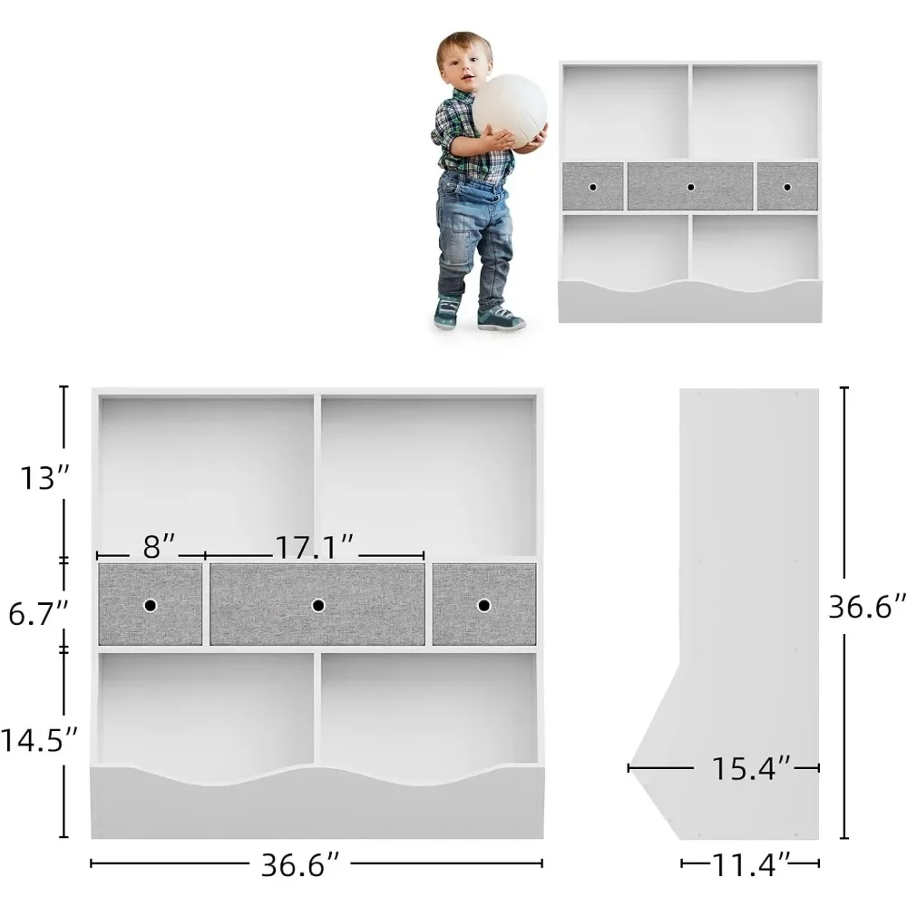 Children's toy storage box with bookcase, children's bookshelf, toddler box storage unit, detachable drawer