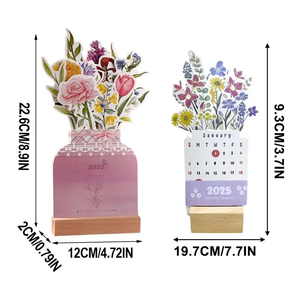 2025ดอกไม้บานปฏิทินตั้งโต๊ะปฏิทินปฏิทินจิ๋วโต๊ะพับได้เหมือนแจกันสมุดแพลนเนอร์รายเดือนสำหรับบ้านโรงเรียนสำนักงาน