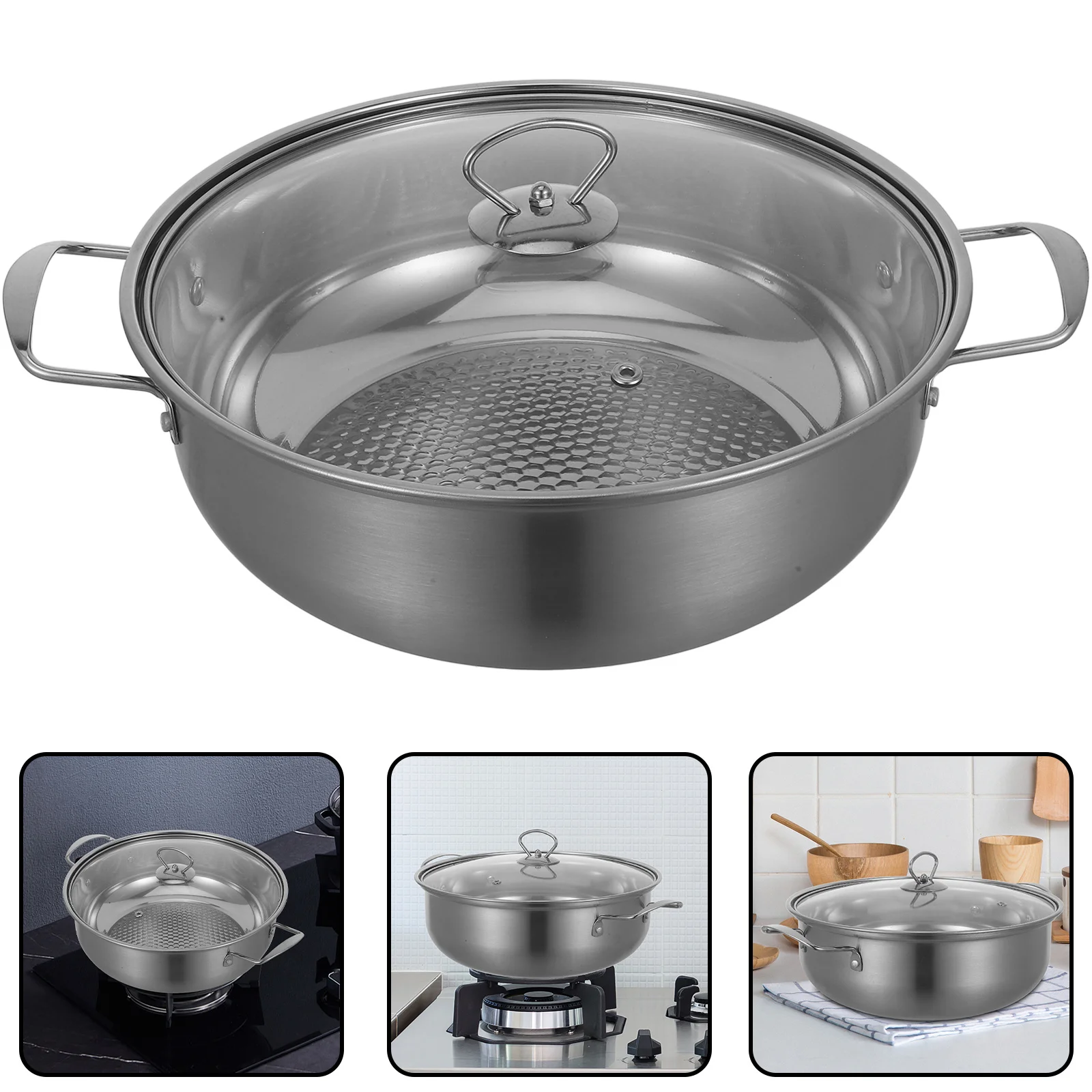

Stainless Steel Hot Pot Thicken Bottom Polished Interior Easy Clean Multi-Purpose Soup Pot for Kitchen Restaurant