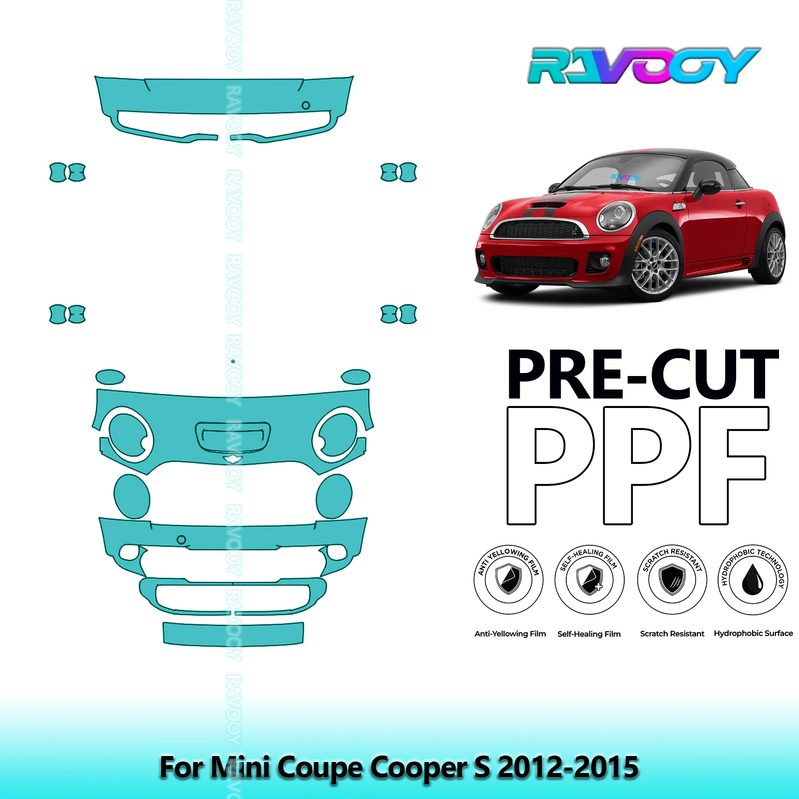 

Car Front Kit+Rear Bumper 8.5Mil Clear Bra Precut PPF Paint Protection Film For Mini Coupe Cooper S 2012-2015